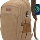 Tzowla Vintage Canvas Laptop Backpack for Men and Women,College Travel Work Rucksack with USB/Type-C Charging Port,Lightweight Bookbag Hiking Casual Daypack Backpacks Fit 15.6 Inch Notebook(Khaki)