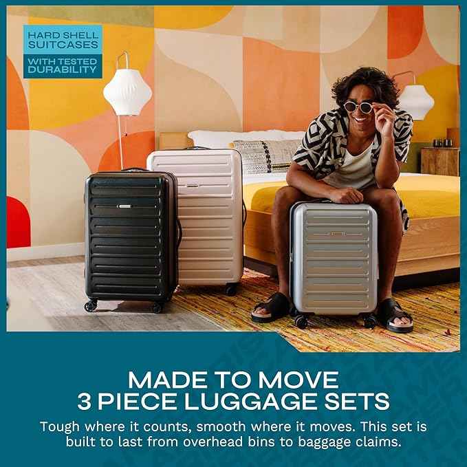 American Tourister Westridge Hardshell Luggage Set - 3 Piece Set - 20" Carry-On, 24” & 28” Checked Luggage Set with 360° Spinner Wheels - Expandable Suitcases for Extended Travel - Black