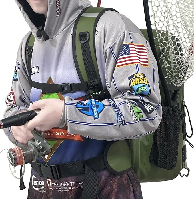 Buffalo Gear 26L Waterproof Fishing Tackle Backpack with Rod Holder, Fly Fishing Gear Storage Bag for Outdoor Angling
