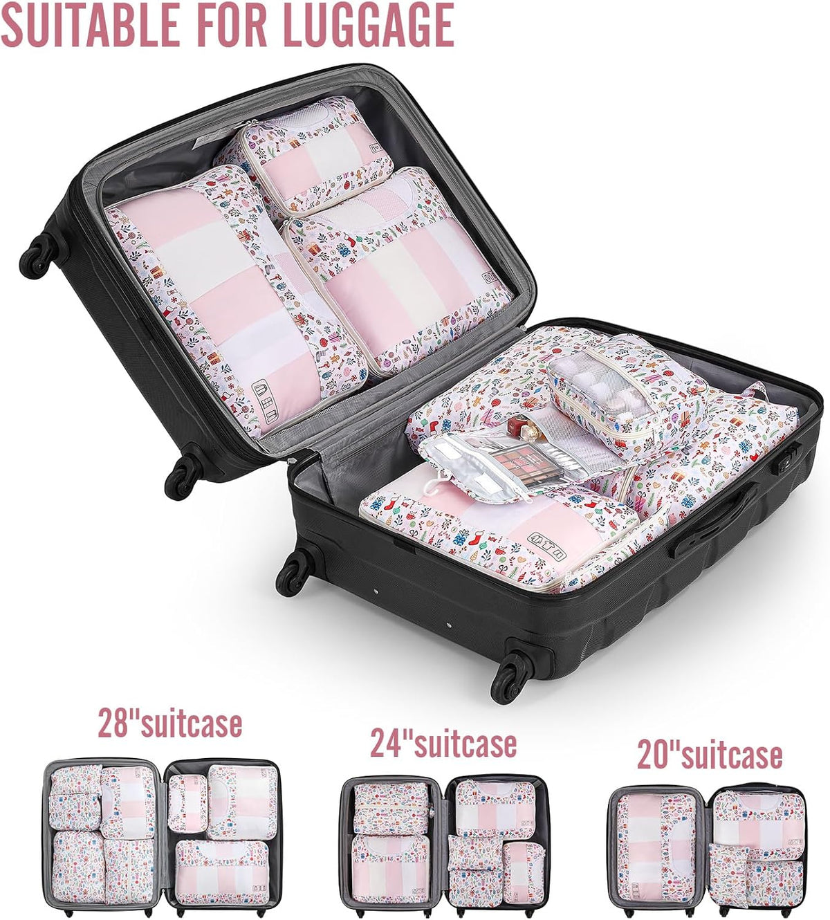 Veken 8 Set Packing Cubes for Travel Kids, Beach Vacation Essentials Accessories for Cruise Ship, Suitcase Organizer Bags for Luggage with Hanging Toiletry & Shoe Bag, Birthday Gifts for Women Mom Her - Roamly