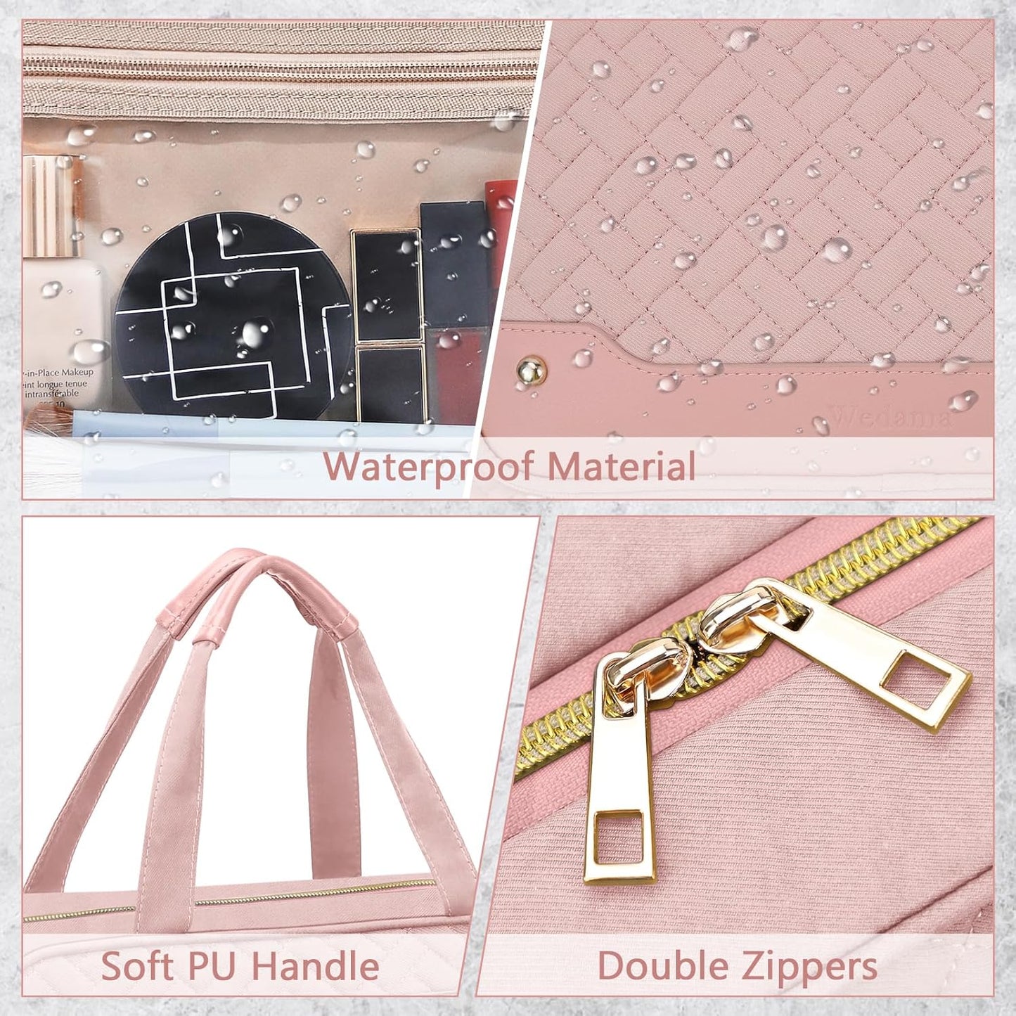 Wedama Toiletry Bag for Women, Hanging Travel Toiletry Bag with Jewelry Organizer Compartment Large Makeup Bag, PVC Waterproof Cosmetic Travel Bag for Travel Business Trips Camping Bathroom, Pink - Roamly