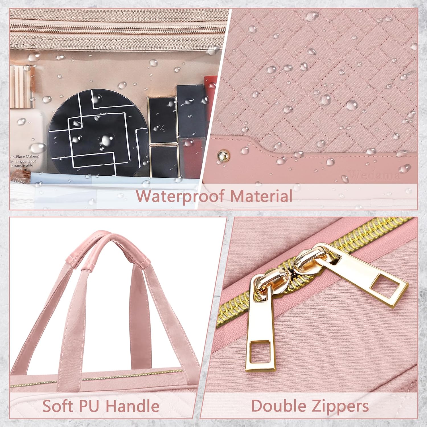 Wedama Toiletry Bag for Women, Hanging Travel Toiletry Bag with Jewelry Organizer Compartment Large Makeup Bag, PVC Waterproof Cosmetic Travel Bag for Travel Business Trips Camping Bathroom, Pink - Roamly