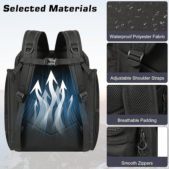 MoKo Fishing Backpack Bag, Large 40L Tackle Backpack with Rod Holders & Bait Binder Storage Fishing Gear and Equipment for Hiking Camping, Gifts for Men Father, Black