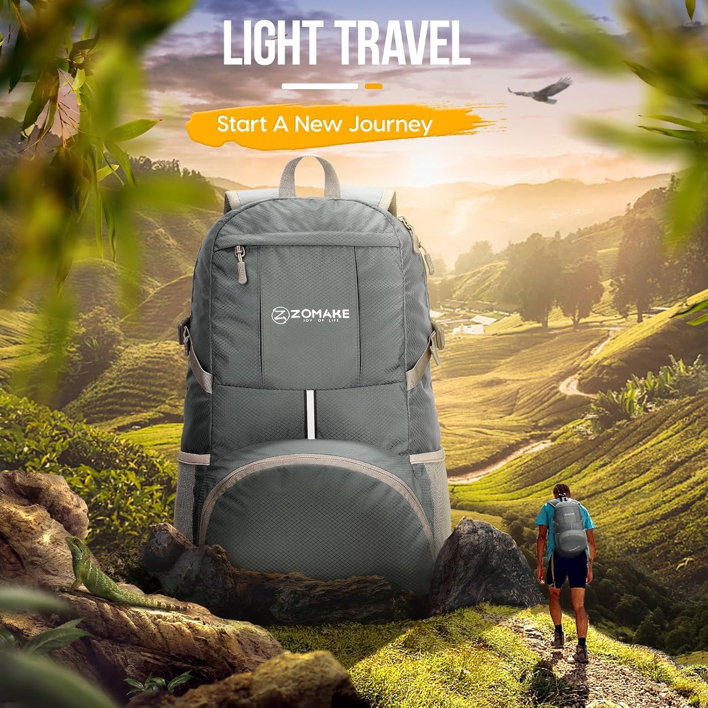 ZOMAKE Lightweight Packable Backpack 35L, Light Foldable Backpacks Water Resistant Collapsible Hiking Bag, Compact Folding Day Pack for Travel Camping(Sliver Grey) - Roamly