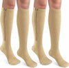 CASMON 2 Pairs Zipper Compression Socks for Women & Men,15-20 mmHg Closed Toe Knee High Support Sock for Varicose Vein Edema