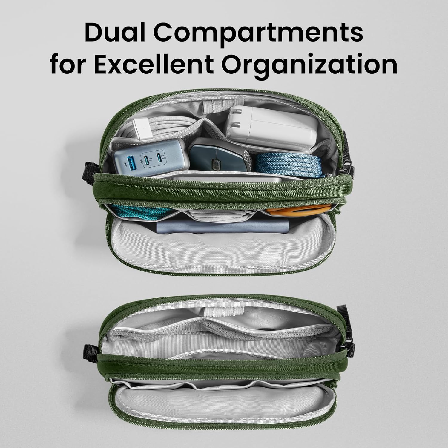 tomtoc Electronic Organizer Travel Case, Water Resistant Dual Compartment Tech Pouch Cable Organization Storage Bag for Charger, Cord, Phone, Hard Drive, Power Bank, Accessories Travel Essentials - Roamly