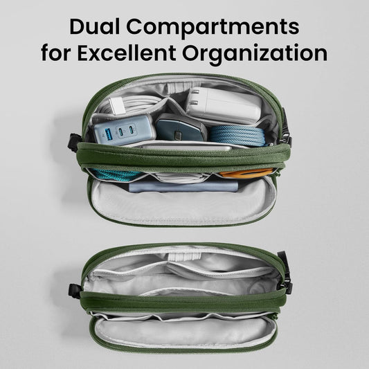tomtoc Electronic Organizer Travel Case, Water Resistant Dual Compartment Tech Pouch Cable Organization Storage Bag for Charger, Cord, Phone, Hard Drive, Power Bank, Accessories Travel Essentials - Roamly