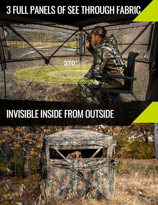TIDEWE Hunting Blind 270°See Through with Carrying Bag for Turkey Hunting, Pop Up Ground Blinds, Portable Resilient Hunting Tent