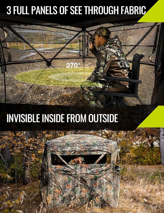 TIDEWE Hunting Blind 270°See Through with Carrying Bag for Turkey Hunting, Pop Up Ground Blinds, Portable Resilient Hunting Tent