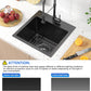 15 x 15 inch Drop in Bar Sink Black, Gunmetal Black Bar Sink 18 Gague Topmount Single Bowl Small Kitchen Sink with Basket Strainer Drain & Bottom Grid