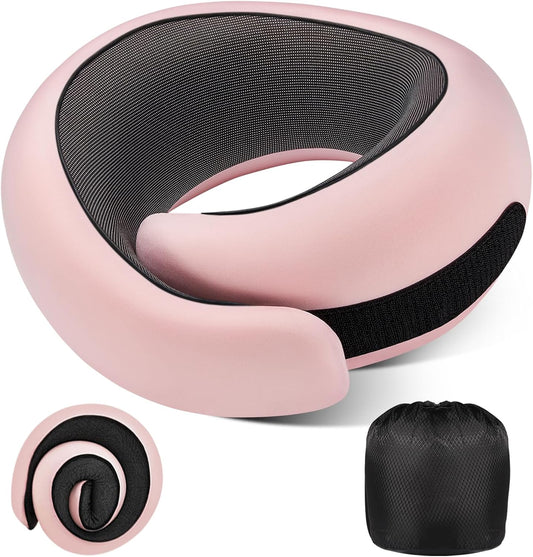 Neck Pillow Airplane,100% Pure Memory FoamTravel Neck Pillow Travel Neck Support Ergonomic &Portable Design Best for Sleeping Plane Car Train Office Flight (Light Pink)