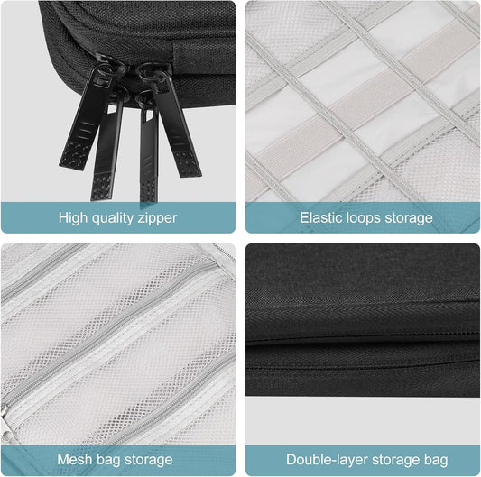 Electronic Accessories Organizer Carry Bag, Travel Cable Storage Case Portable Waterproof Double Layers All-in-One Storage Bag for Cord, Charger, Earphones, U Disk, USB Cable (L)
