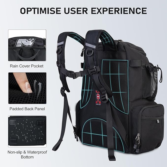 N NEVO RHINO Fishing Tackle Backpack with Rod Holders, 40L Large Fishing Bag with Waterproof Rain Cover,Outdoor Tackle Bag