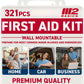 M2 BASICS Premium 321 Piece First Aid Kit - First Aid Kit for Home, Car, Business, Office, School, Travel, Camping, Outdoors - Emergency Medical Supplies, Durable Portable Hard Case