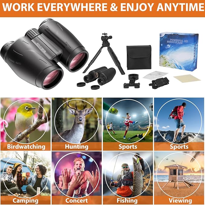 HD Binoculars 25x30 for Adults with Phone Adapter,Tripod and Tripod Adapter,Waterproof Binoculars for Bird Watching,Hiking and Travel