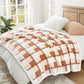 PU MEI Super Soft Faux Rabbit Fur Sherpa Fleece Throw Blanket, Reversible Luxury Cozy Cute Furry Blanket, Plush Warm Shaggy Fluffy Checkered Blankets for Sofa Couch Bed (Beige-Plaid, 80" x 90")