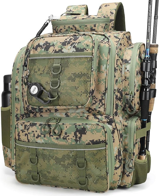 WANOON Fishing Backpack,Fishing Bag with Rod Holders. Large Ttackle Backpack Strong Materials,42L