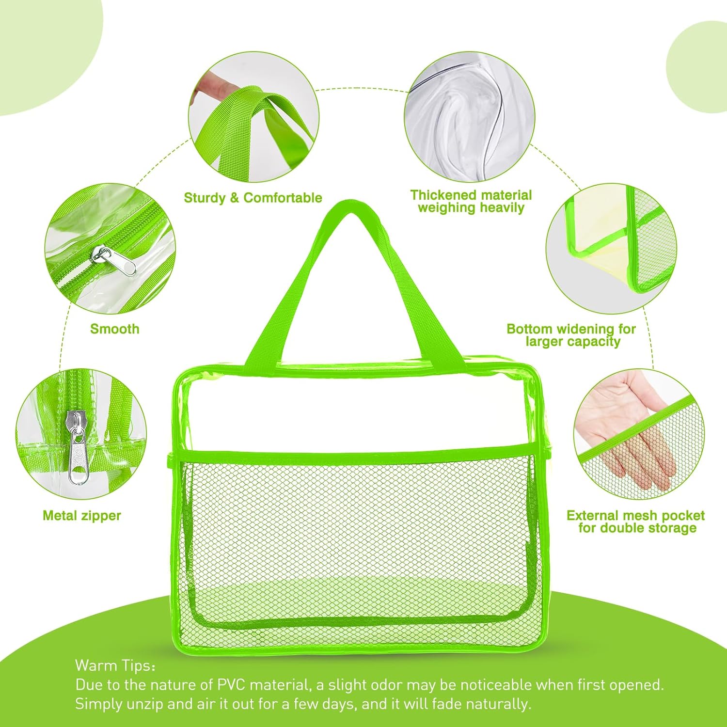 XEWEA Clear Travel Toiletry Bags, 3 Pack TSA Approved Transparent Makeup Bag for Men Women, Large Waterproof PVC Quart Organizer with Zipper for Toiletries Airline Essential,Toy Storage Pouch Green - Roamly