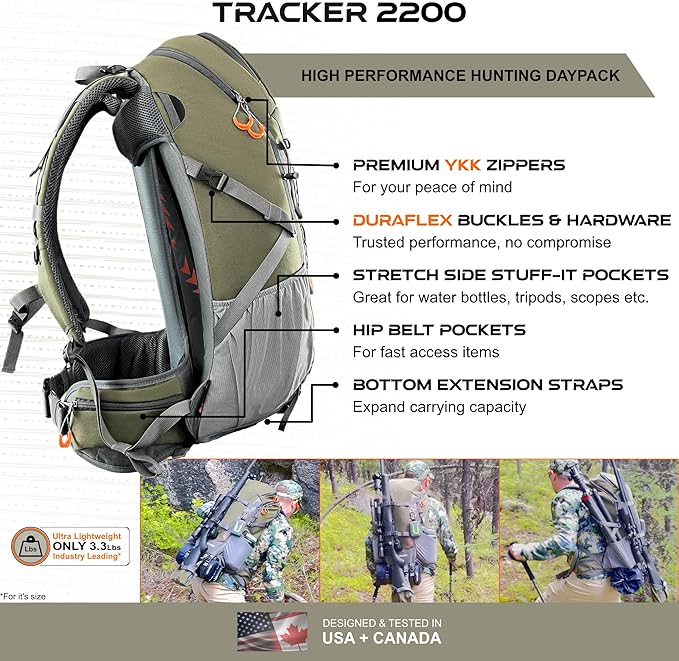 Hunting Backpack with Rifle Gun & Bow Holder Hunting Daypack compatible with YKK Zippers & Buckles, Waterproof Lightweight Tactical Backpack with Rain Cover, Durable, Comfort