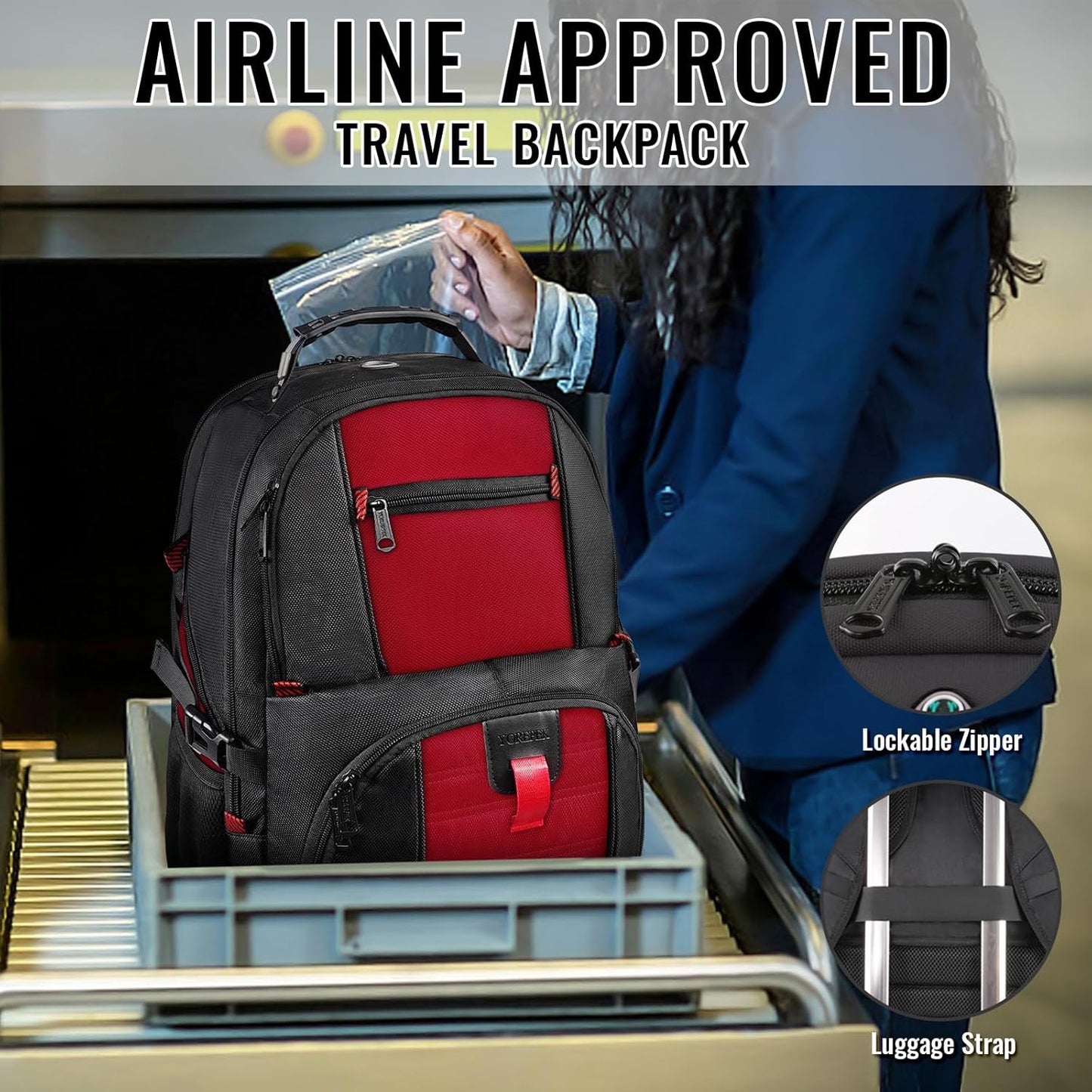 YOREPEK 18.4 Laptop Backpack,Large Backpacks Fit Most 18 Inch Laptop with USB Charger Port,TSA Friendly Flight Approved Weekend Carry on Backpack with Luggage Strap for Men and Women, Red - Roamly