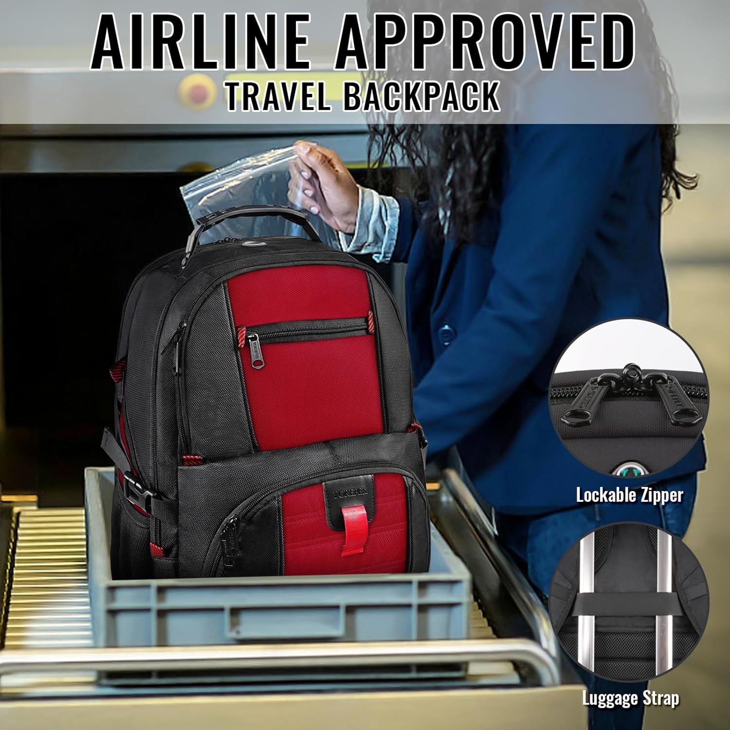 YOREPEK 18.4 Laptop Backpack,Large Backpacks Fit Most 18 Inch Laptop with USB Charger Port,TSA Friendly Flight Approved Weekend Carry on Backpack with Luggage Strap for Men and Women, Red - Roamly