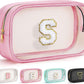YOOLIFE Initial Birthday Gifts for Girls Kids Clear Makeup Bag Preppy Cosmetic Bags Organizer Travel Essentials Pink Gifts for Girls Teen Girlfriend Teacher Kids Birthday Gift Preppy Stuff M