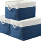 TheWarmHome Organization and Storage Basket for Shelves - Jumbo 3 Pack 20x16x14 inch Collapsible Storage Bins for Organizing, Canves Storage Cubes for Gift Organizer Toys Closet (White & Jean Blue)