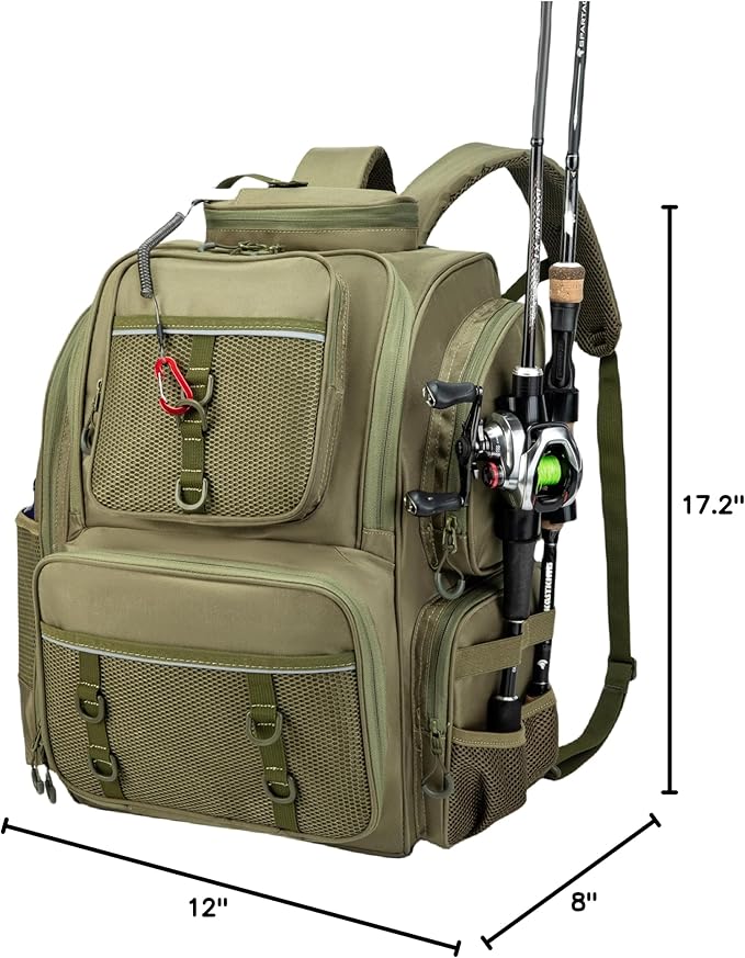 WANOON 42L Fishing Backpack with Rod Holders. Large Ttackle Bag Strong Materials