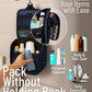D&D Hanging Travel Toiletry Bag for Men and Women – Extra Large Hanging Shower Bag Toiletries Organizer Kit with 10 Compartments, Quality Zippers, XXL Metal Swivel Hook, Water-Resistant Nylon