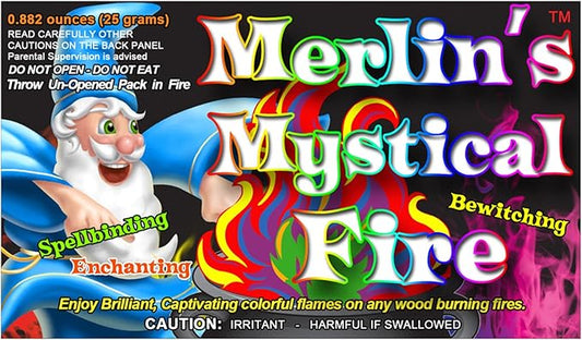 Mystical Fire Merlin’s Fire Color Changing Packets Fire Pits Campfire Long-Lasting Enchanted Multi-Color Magical Family Fun for Indoor Fireplace or Outdoor Use 0.882 oz Packets 12 Pack