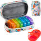 Serfeymi Weekly Travel Pill Organizer 2 Times A Day AM PM Upgraded Rainbow Pill Box 7 Day with Portable Zipper PU Leather Pill Case, Medicine Organizer for Pills, Vitamins, Fish Oils - Floral 03