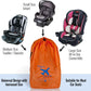Car Seat Travel Bag and Carrier for Gate Check with Travel Pouch - Bright Orange with Blue Letters for Airport, Airplane Gate Check, Car Trips and Storage Double Backpack Straps | Carseat Bag for sto
