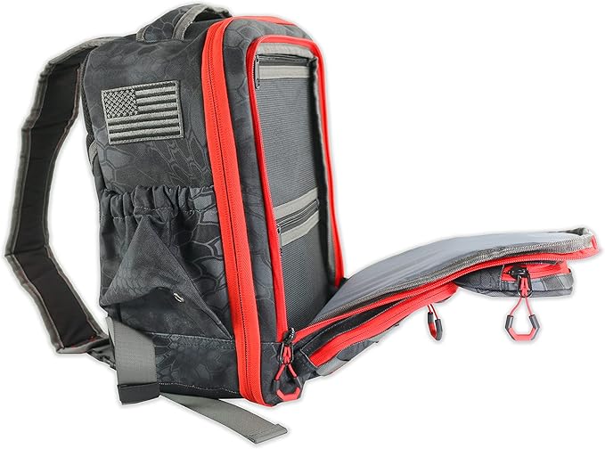 EGO Kryptek Tactical Tackle Box Backpack, Durable Fishing Tool Bag, 1000D Nylon Fabric with PVC Back, Water-Resistant, Multiple Storage Pockets, Laser-Cut Molle Loops, Includes 4 Tackle Trays