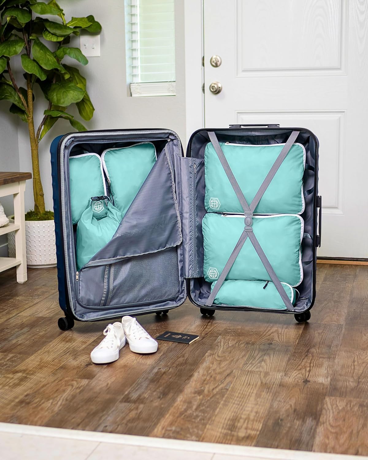 Large Compression Packing Cubes for Travel-Packing Cube Luggage Organizers 7 Piece Set for Checked Luggage-Ultralight, Expandable/Compression Bags by TRIPPED Travel Gear (DustyTeal/White) - Roamly