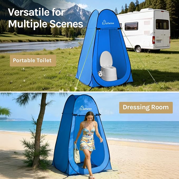 Wolfwise Pop Up Shower Tent for Camping, Portable Instant Changing Tent with Ventilation Window & Carry Bag, Privacy Bathroom Toilet for Beach & Outdoor, Width 40 ", Height 75 ", Blue