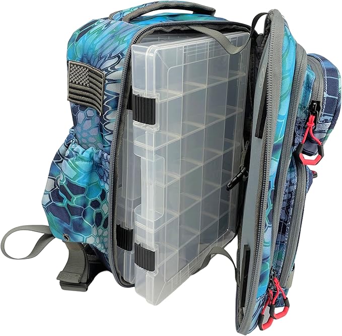 EGO Kryptek Tactical Tackle Box Backpack, Durable Fishing Tool Bag, 1000D Nylon Fabric with PVC Back, Water-Resistant, Multiple Storage Pockets, Laser-Cut Molle Loops, Includes 4 Tackle Trays