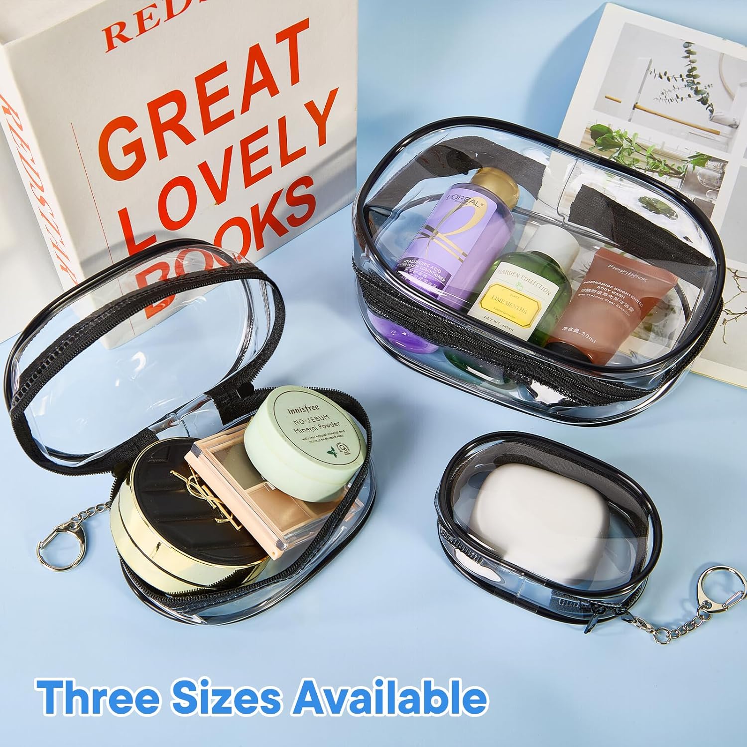XEWEA Small Clear Toiletry Makeup Bag Portable Waterproof, 3PCS TSA Approved Cosmetic Case with Zipper, Electronics Organizer Cable Charger Pouch, Travel Essentials, Accessories Bag Purse - Roamly