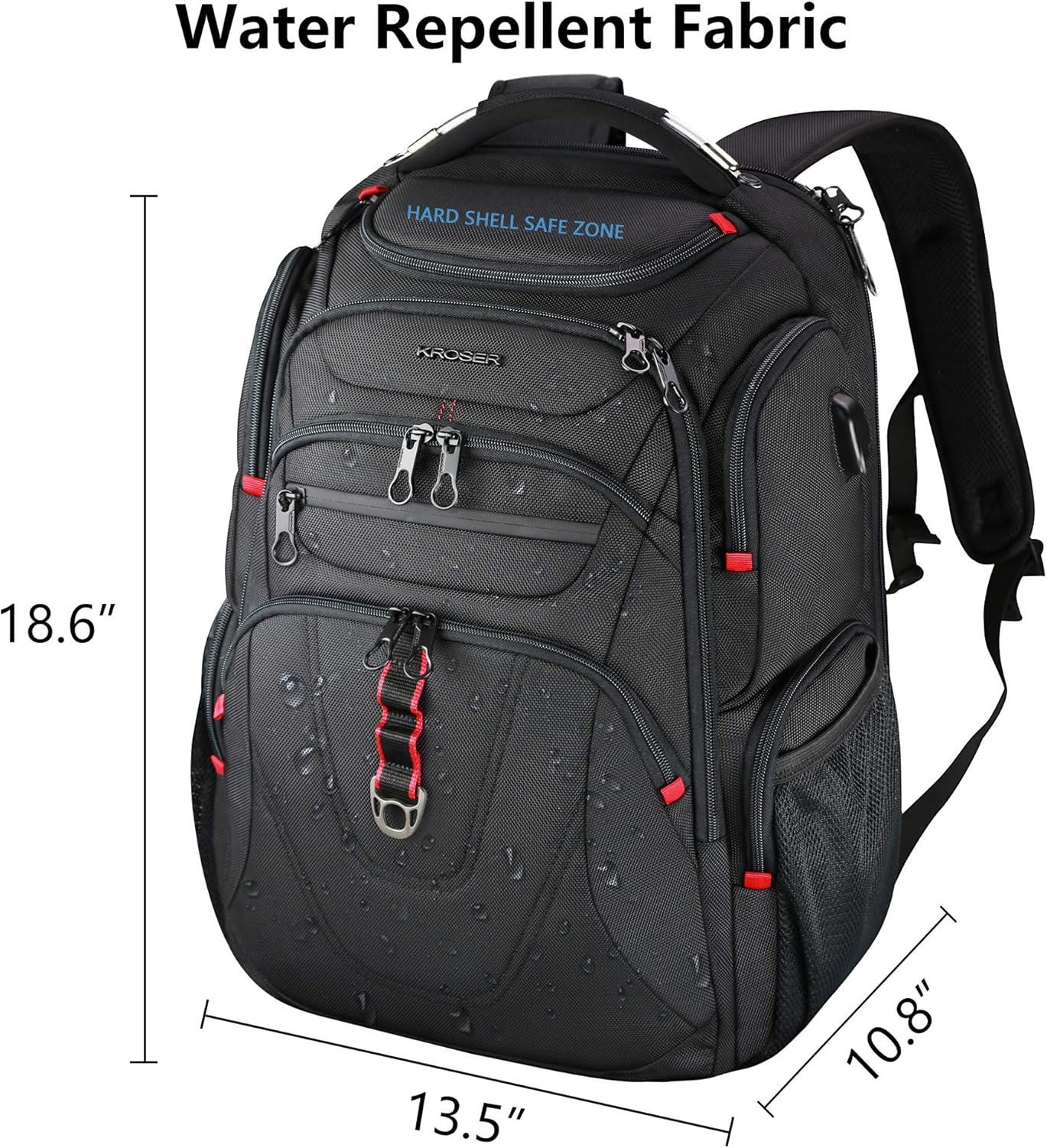 KROSER TSA Friendly Travel Laptop Backpack 17.3 inch XL Computer Backpack Water-Repellent College Daypack Business Backpack with RFID Pockets & USB Port for Men/Women-Black - Roamly