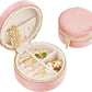 TAIMY Travel Jewelry Box, Mini Round Velvet Travel Jewelry Case for Women Girls, Portable Small Jewelry Travel Organizer Boxes for Rings Earrings Necklaces Bracelets(Blush Peach)
