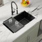 Dcolora 31 Inch Quartz Composite Black Kitchen Sink Undermount Sink Deep Single Bowl, 31"x18" Round Corner, DC-GU7748