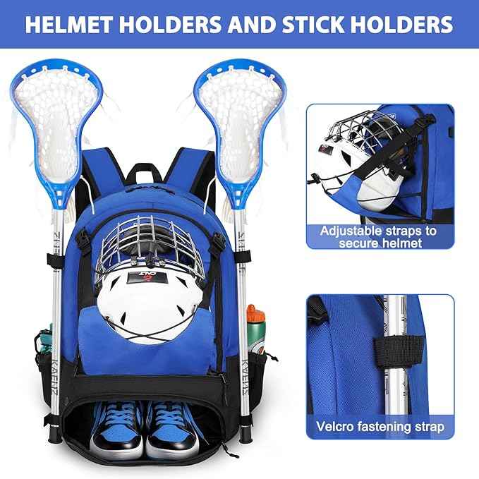 LARIPOP Lacrosse Bag Extra Large Backpack with Stick Holders & Helmet Compartment for Men Women Youth