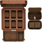 Gift Set 6 Slot Leather Watch Box with Valet Drawer - Luxury Watch Case Display Organizer, Microsuede Liner, Locking Jewelry Box, Mens Storage Boxes Holder Large Glass Top (Tan/Brown Gift Set)