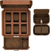 Gift Set 6 Slot Leather Watch Box with Valet Drawer - Luxury Watch Case Display Organizer, Microsuede Liner, Locking Jewelry Box, Mens Storage Boxes Holder Large Glass Top (Tan/Brown Gift Set)