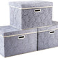PRANDOM Large Storage Boxes with Lids [3-Pack] Fabric Decorative Storage Bins Cubes Organizer Containers Baskets with Handles for Closet Grey 17.7x11.8x11.8 In For 6+ Year Old Boys and Girls