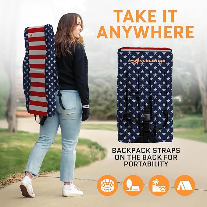 ACELETIQS Heated Stadium Seats for Bleachers with Back Support – USB Battery Included - Upgraded 3 Levels of Heat - Foldable Chair - 4 Pockets, Cup Holder - for Camping, Games & Sports (USA Flag)
