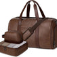 Wogarl 3PCS Faux Leather Weekender Bag for Women Men Large Overnight Travel Duffel Bags with Shoe Compartment Toiletry Packing Cube Carry On Duffle Fit 21" Laptop(Coffee)