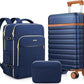 Luggage Sets 3 Piece, Carry On Luggage 20In With Spinner Wheels,PC Hardside Suitcase Set with TSA Lock,Durable Carry On Suitcase With Travel Backpack for Men (Navy Blue, 3 piece set (BP/20inch))