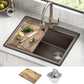 KRAUS Bellucci 28-inch Granite Workstation Drop In Top Mount Single Bowl Kitchen Sink in Metallic Black with Accessories, KGTW12-28MBL