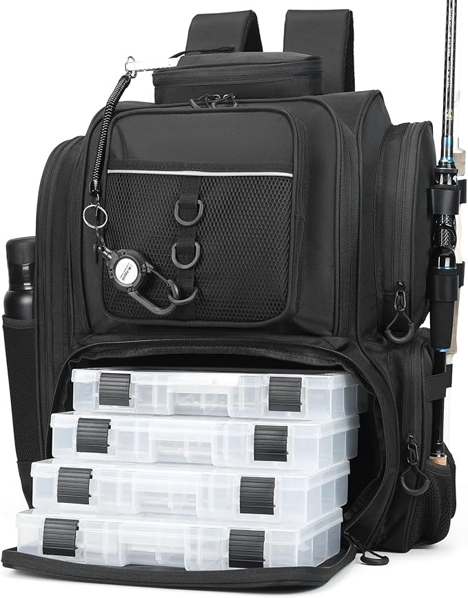 WANOON Fishing Backpack,Tackle Bag,with Tackle Boxes. Large Fishing Bag, Strong Materials