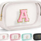 YOOLIFE Initial Make Up Bag Travel Toiletry Bag, Clear Makeup Bag Preppy Stuff Travel Essentials Pink Gifts for Women Teen Girlfriend Teacher Mom Birthday Birthday Gifts for Her Wife White A
